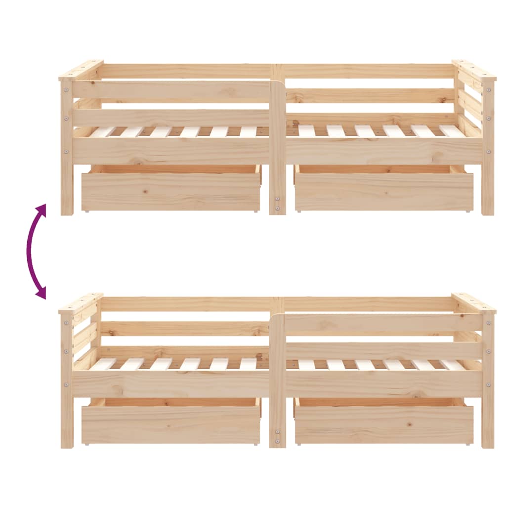 Kinderbedframe Met Lades Massief Grenenhout 70 x 140 cm Naturel