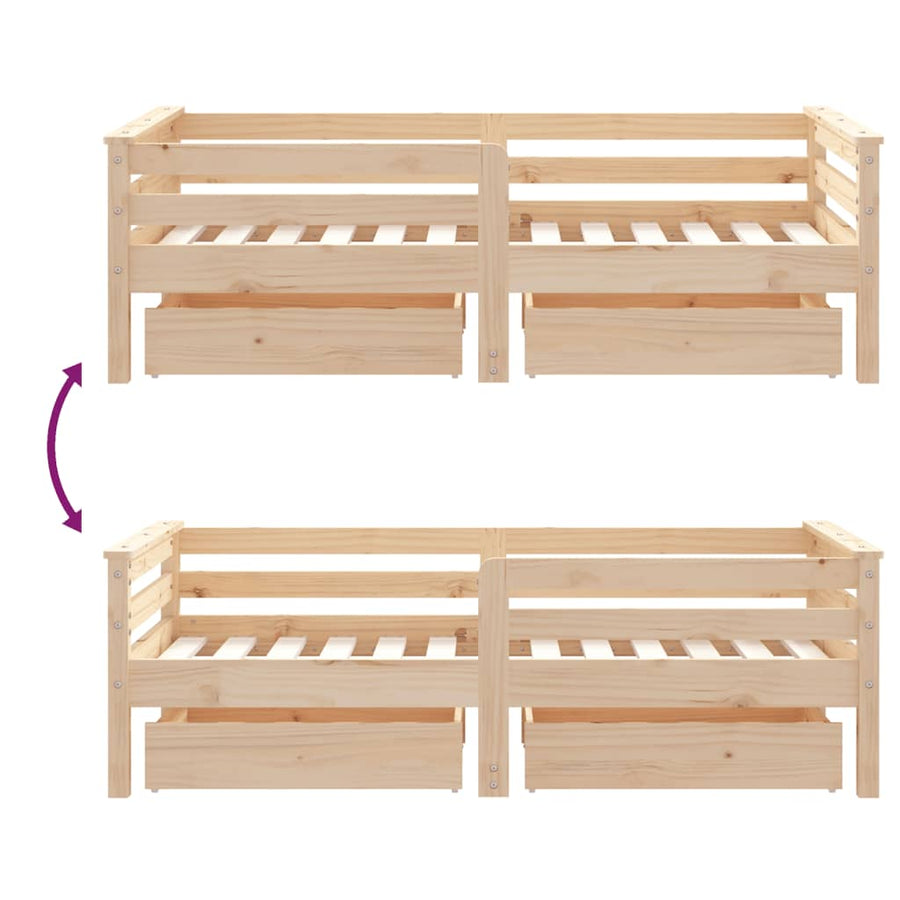 Kinderbedframe Met Lades Massief Grenenhout 70 x 140 cm Naturel