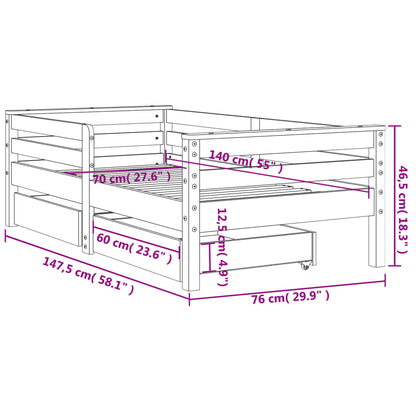 Kinderbedframe Met Lades Massief Grenenhout 70 x 140 cm Naturel