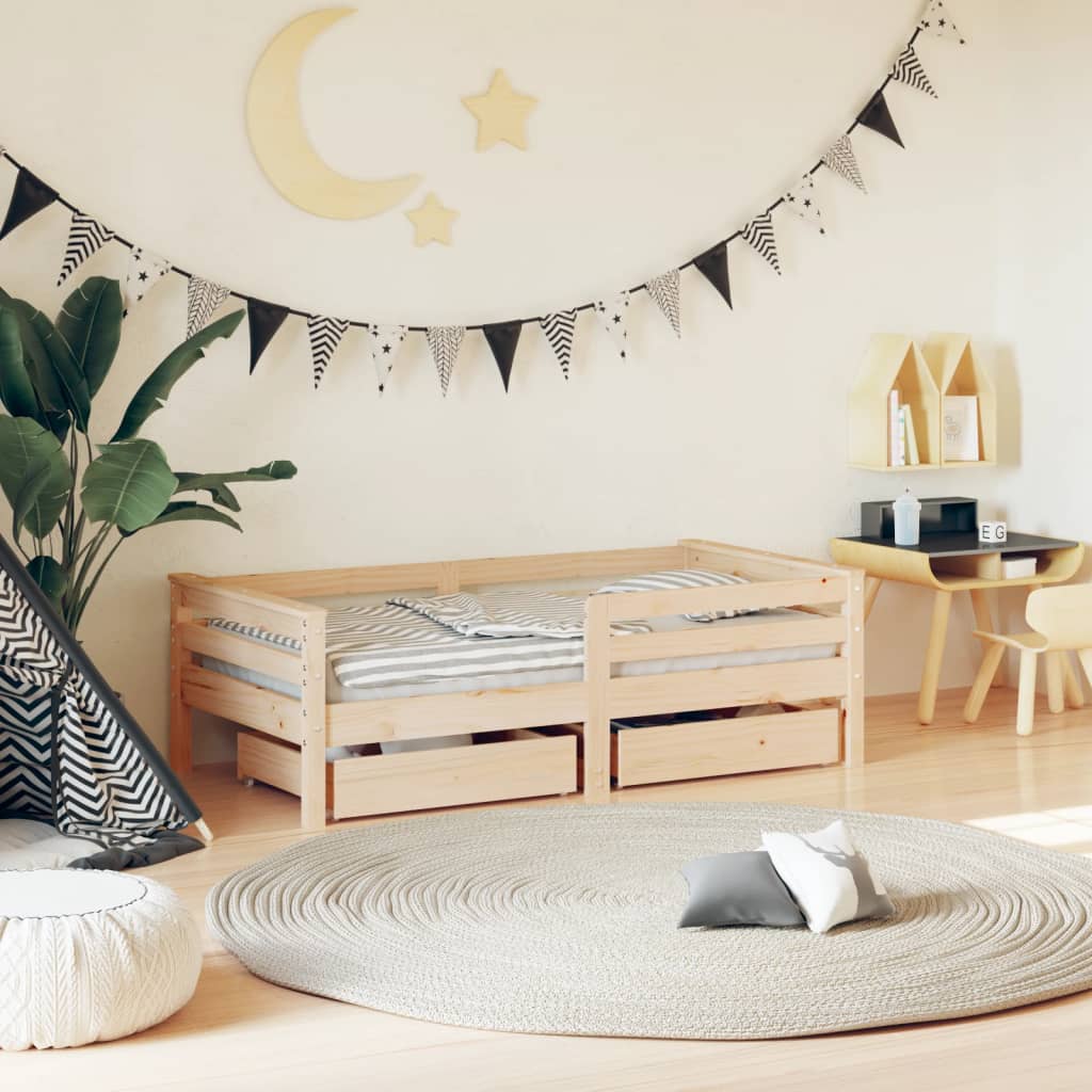 Kinderbedframe Met Lades Massief Grenenhout 70 x 140 cm Naturel