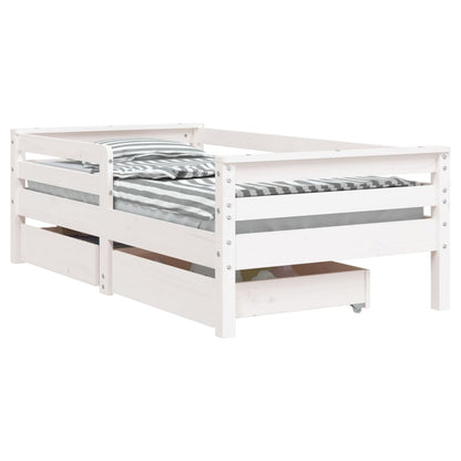 Kinderbedframe Met Lades 70X140 Cm Massief Grenenhout Wit