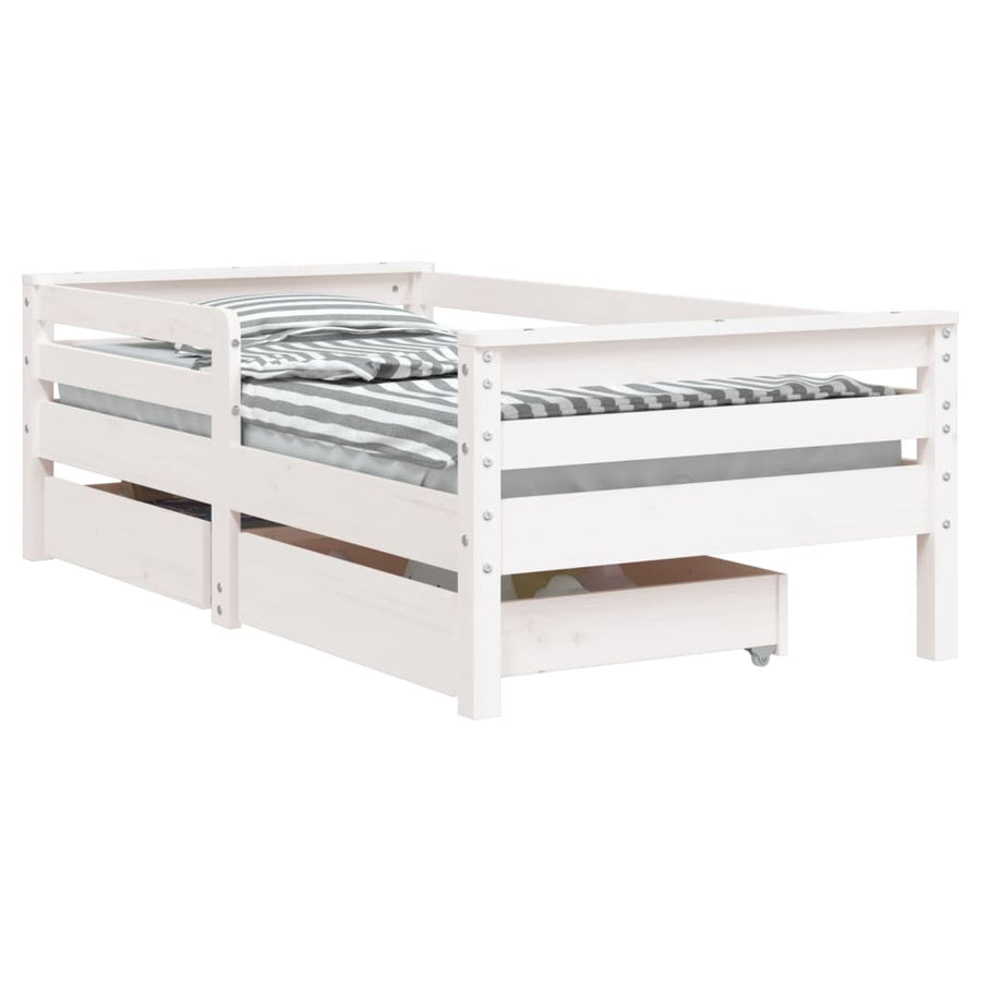 Kinderbedframe Met Lades 70X140 Cm Massief Grenenhout Wit