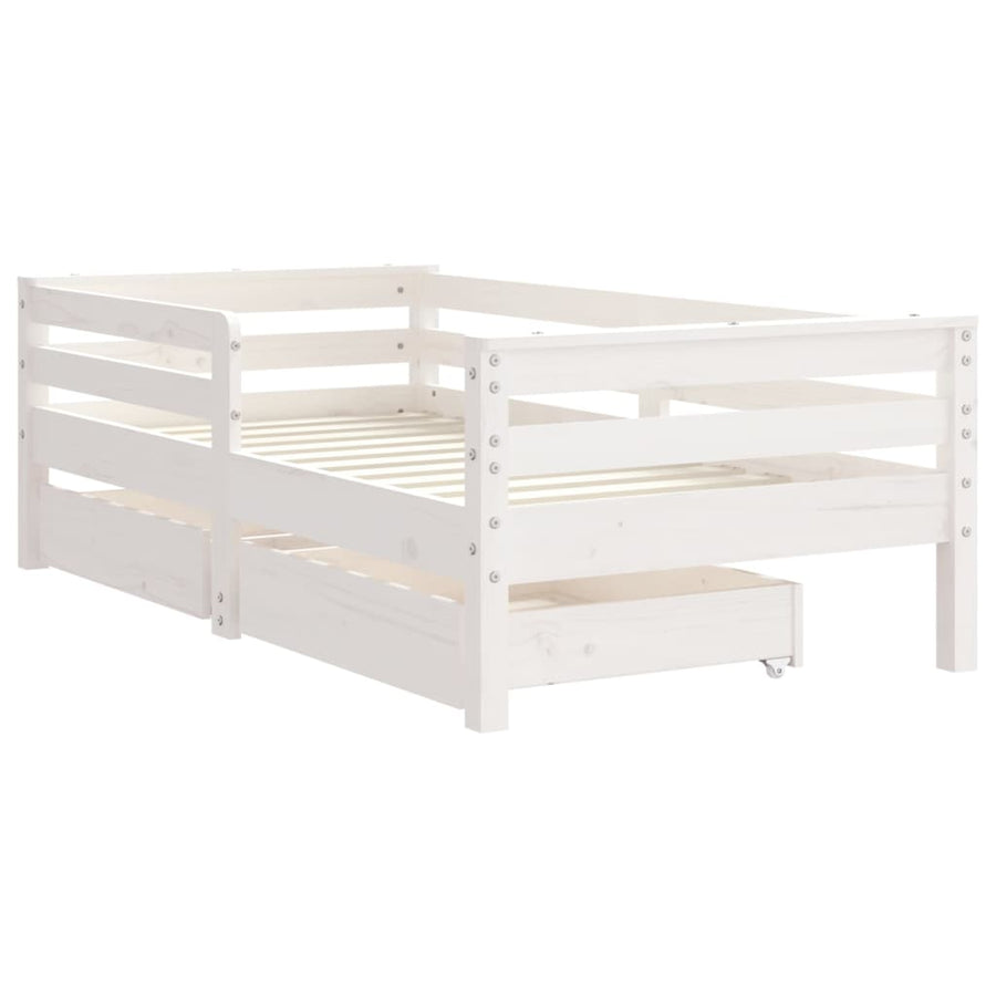 Kinderbedframe Met Lades 70X140 Cm Massief Grenenhout Wit