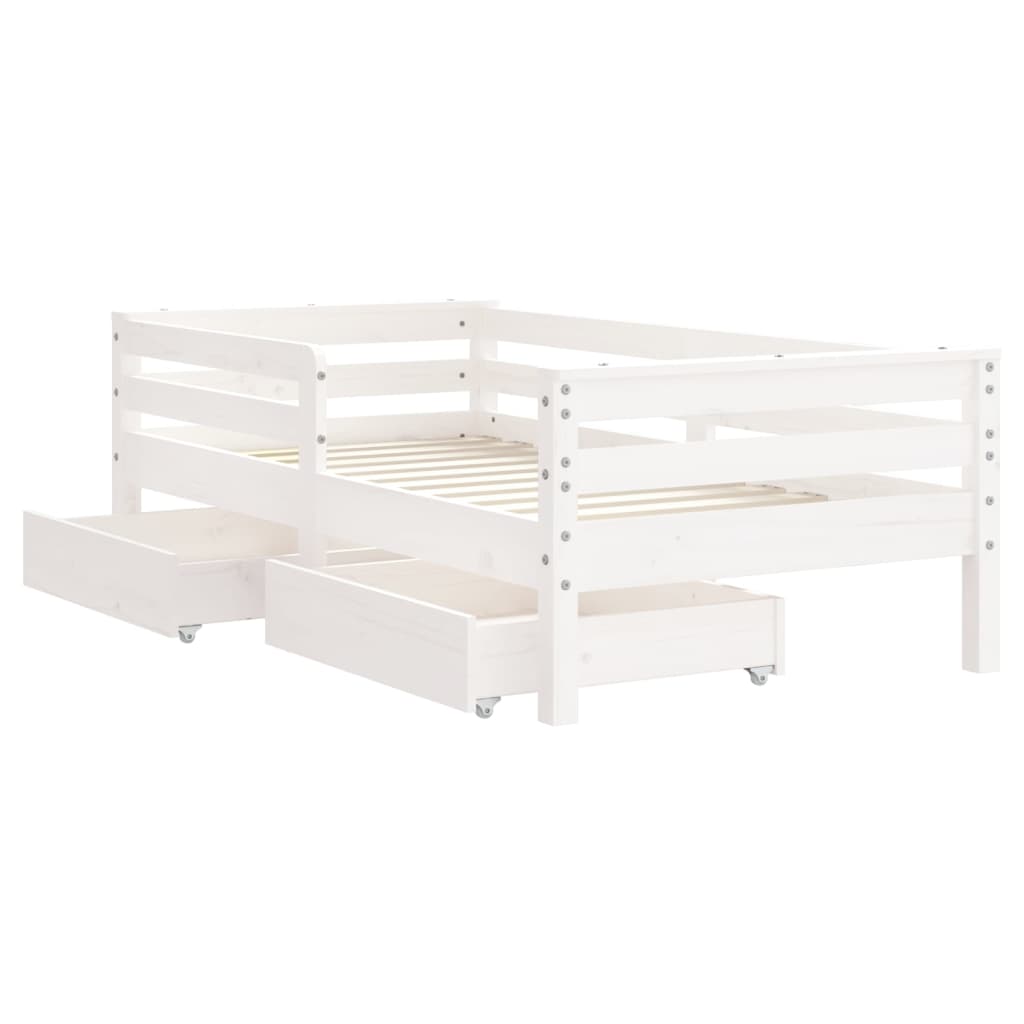 Kinderbedframe Met Lades 70X140 Cm Massief Grenenhout Wit