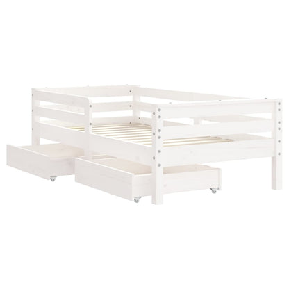 Kinderbedframe Met Lades 70X140 Cm Massief Grenenhout Wit