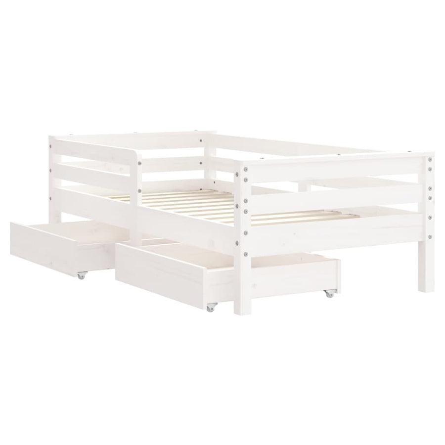 Kinderbedframe Met Lades 70X140 Cm Massief Grenenhout Wit