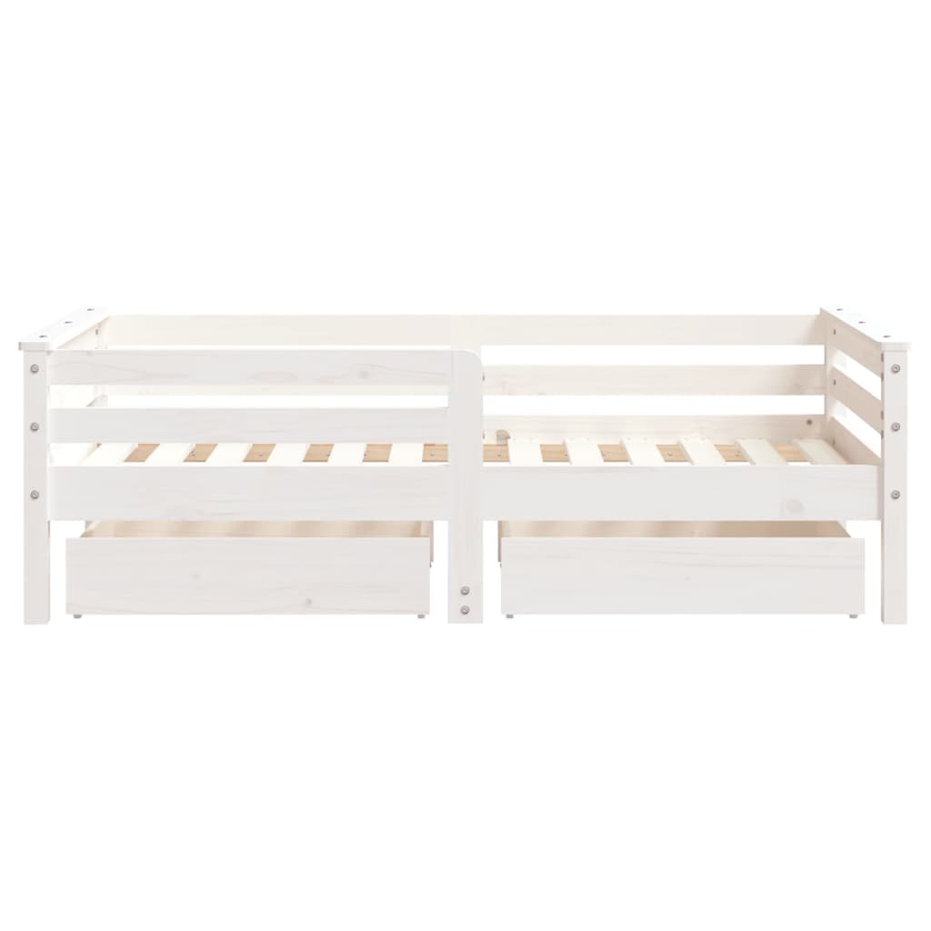 Kinderbedframe Met Lades 70X140 Cm Massief Grenenhout Wit