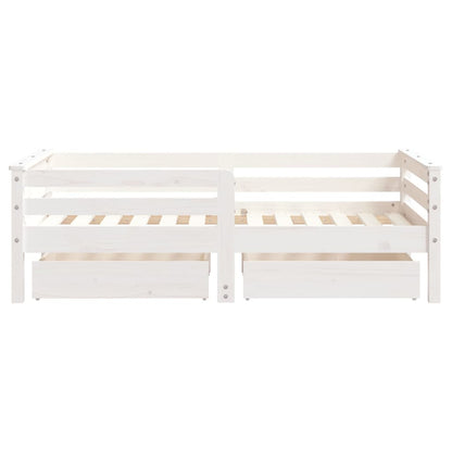Kinderbedframe Met Lades 70X140 Cm Massief Grenenhout Wit
