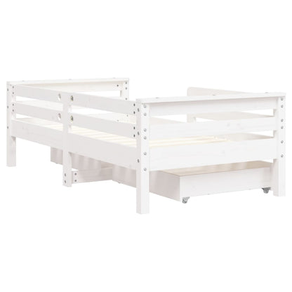 Kinderbedframe Met Lades 70X140 Cm Massief Grenenhout Wit