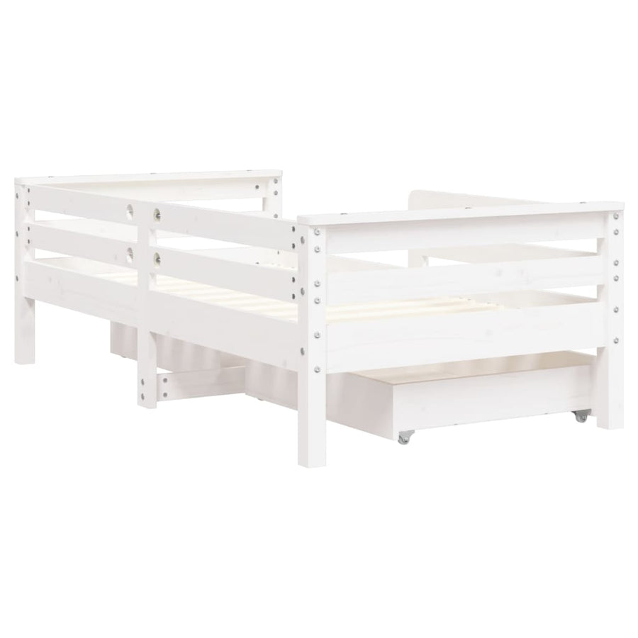 Kinderbedframe Met Lades 70X140 Cm Massief Grenenhout Wit