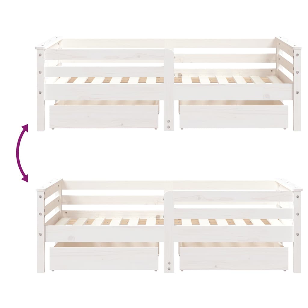 Kinderbedframe Met Lades 70X140 Cm Massief Grenenhout Wit