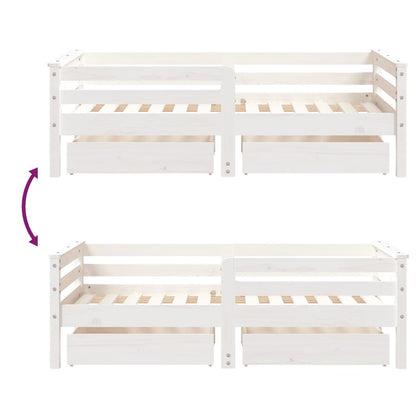 Kinderbedframe Met Lades 70X140 Cm Massief Grenenhout Wit