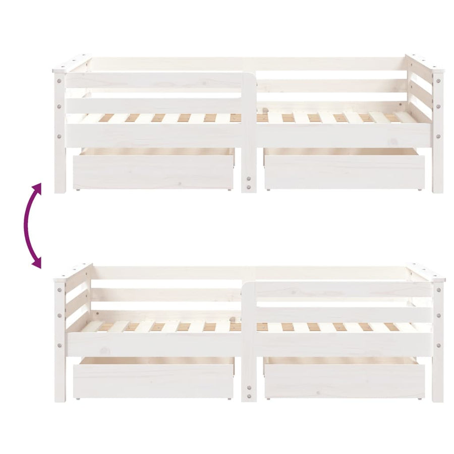 Kinderbedframe Met Lades 70X140 Cm Massief Grenenhout Wit