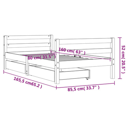 Kinderbedframe Met Lades Massief Grenenhout 80 x 160 cm Naturel