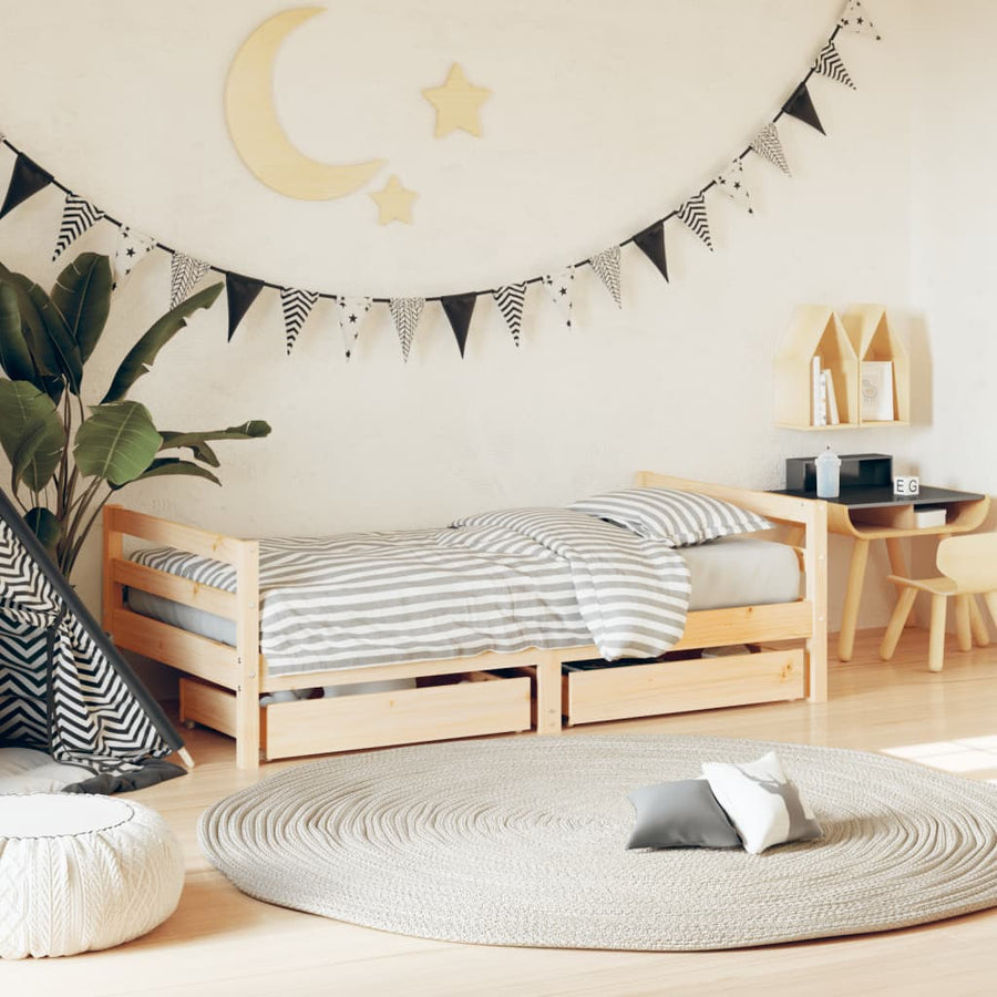 Kinderbedframe Met Lades Massief Grenenhout 80 x 160 cm Naturel