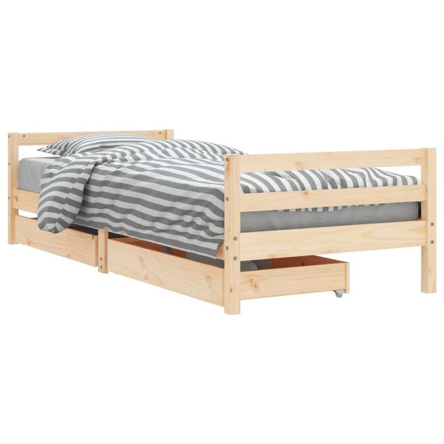 Kinderbedframe Met Lades 90X190 Cm Massief Grenenhout