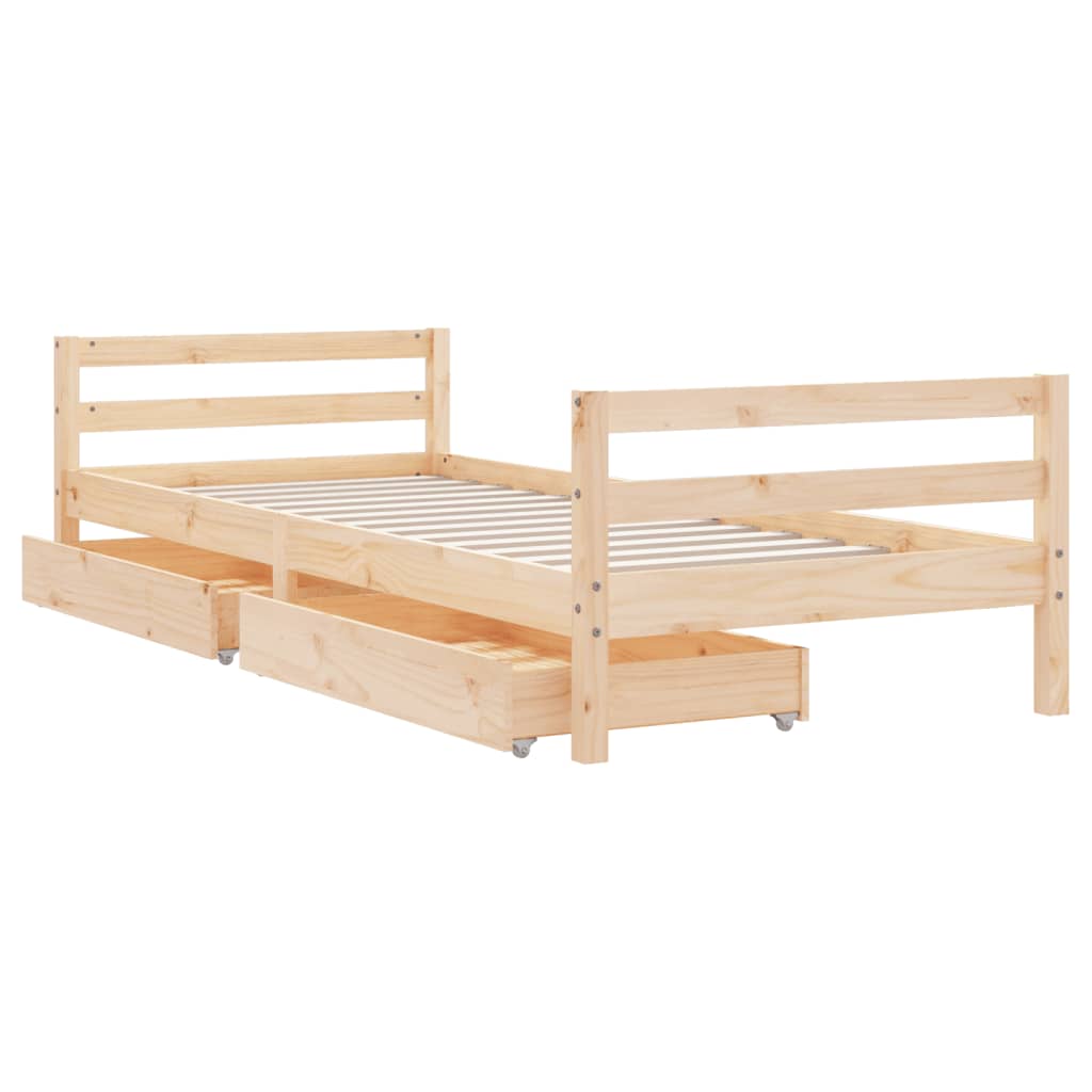 Kinderbedframe Met Lades 90X190 Cm Massief Grenenhout