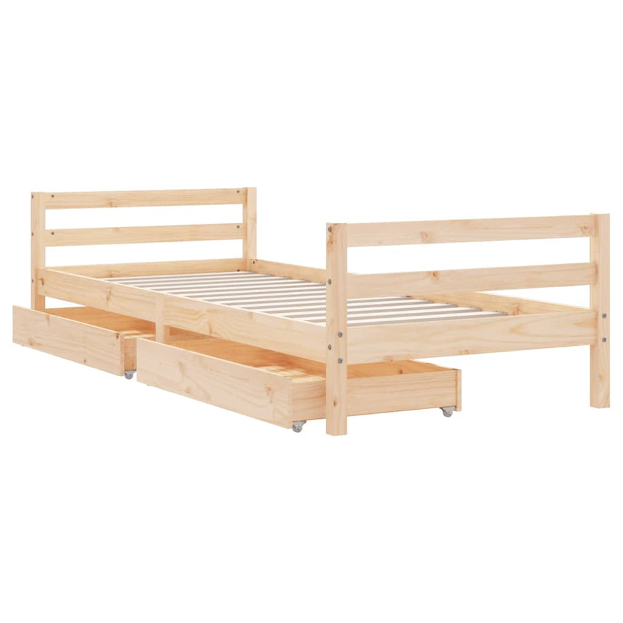 Kinderbedframe Met Lades 90X190 Cm Massief Grenenhout