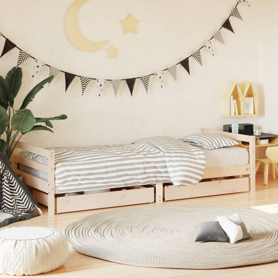 Kinderbedframe Met Lades 90X190 Cm Massief Grenenhout