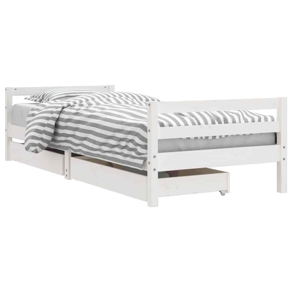 Kinderbedframe Met Lades 90X190 Cm Massief Grenenhout Wit