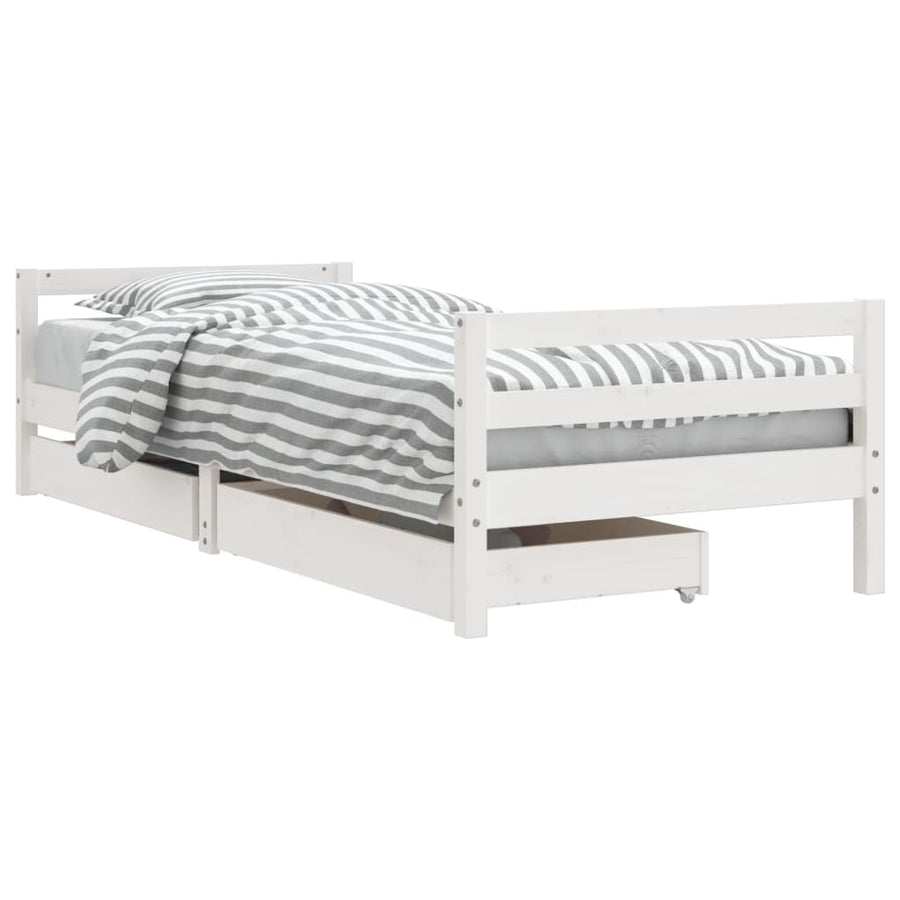 Kinderbedframe Met Lades 90X190 Cm Massief Grenenhout Wit