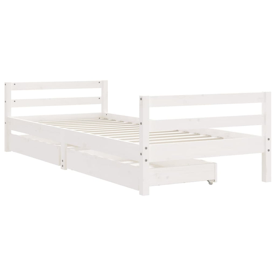 Kinderbedframe Met Lades 90X190 Cm Massief Grenenhout Wit