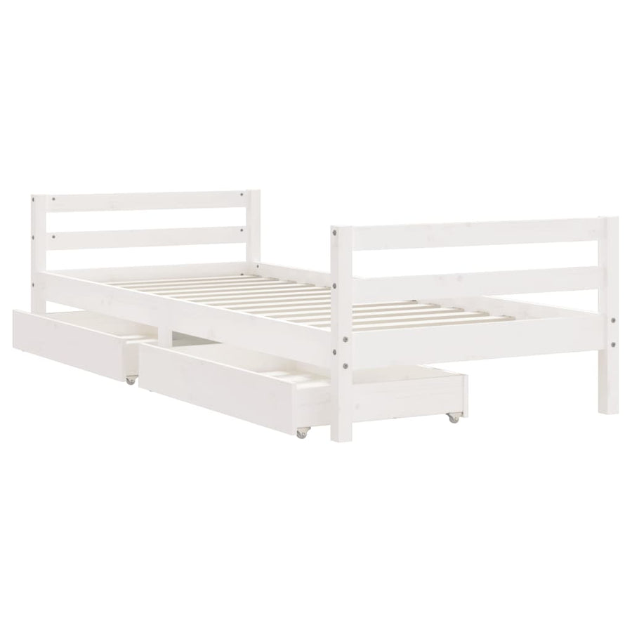 Kinderbedframe Met Lades 90X190 Cm Massief Grenenhout Wit