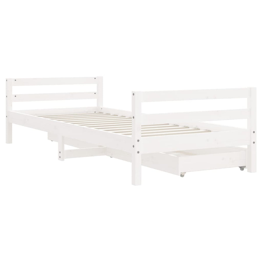 Kinderbedframe Met Lades 90X190 Cm Massief Grenenhout Wit