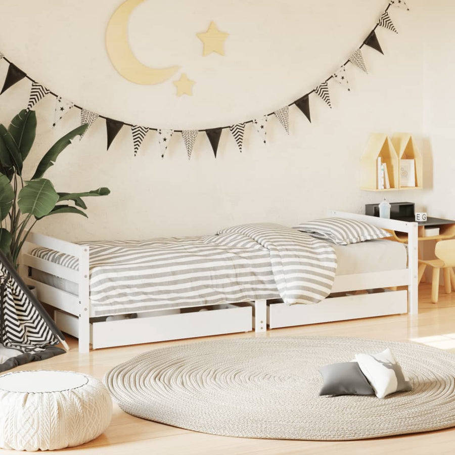 Kinderbedframe Met Lades 90X190 Cm Massief Grenenhout Wit