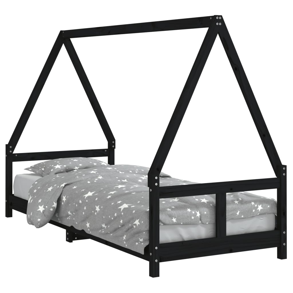 Kinderbedframe 80X200 Cm Massief Grenenhout Zwart