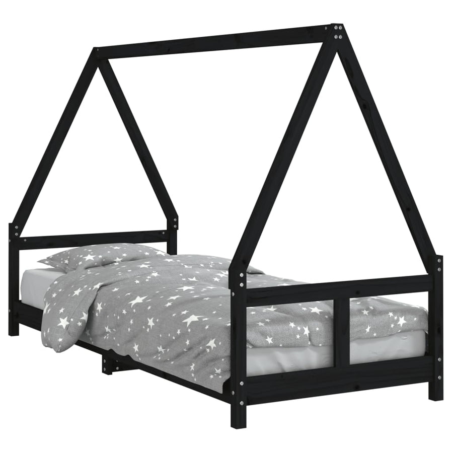 Kinderbedframe 80X200 Cm Massief Grenenhout Zwart