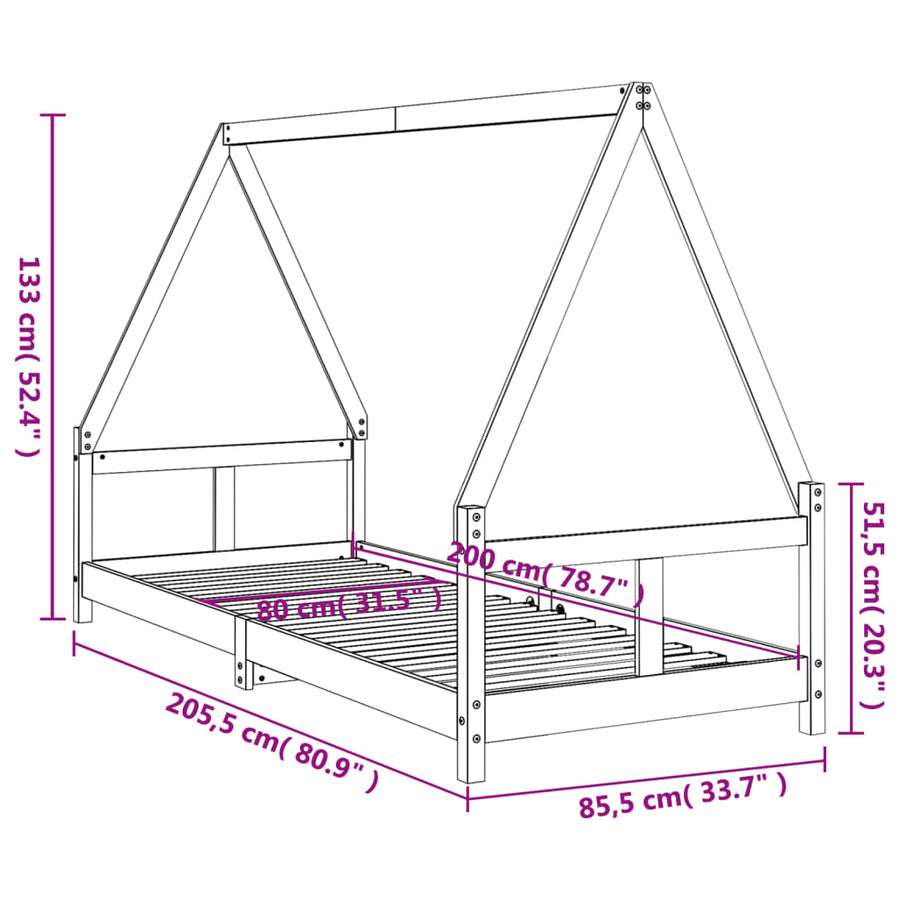 Kinderbedframe 80X200 Cm Massief Grenenhout Zwart