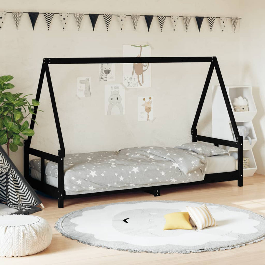 Kinderbedframe 80X200 Cm Massief Grenenhout Zwart