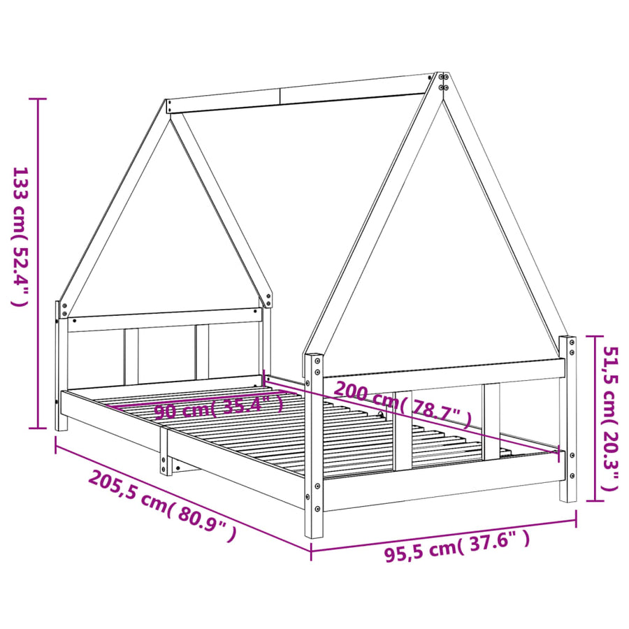 Kinderbedframe 90X200 Cm Massief Grenenhout