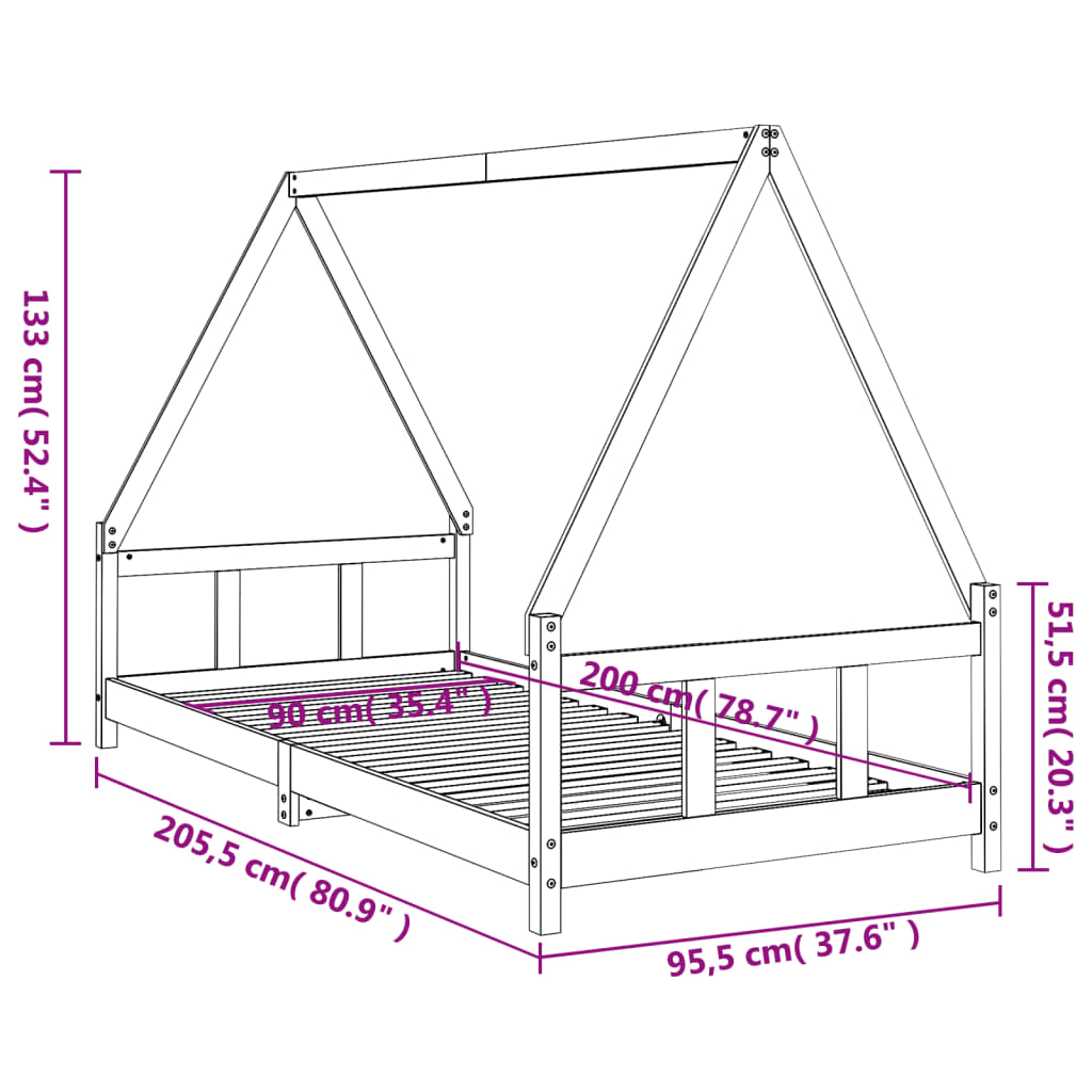 Kinderbedframe 90X200 Cm Massief Grenenhout Wit
