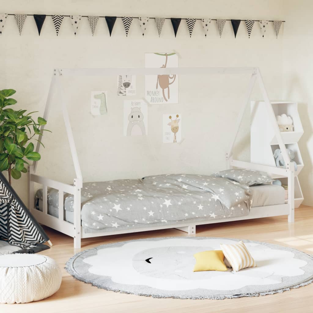 Kinderbedframe 90X200 Cm Massief Grenenhout Wit