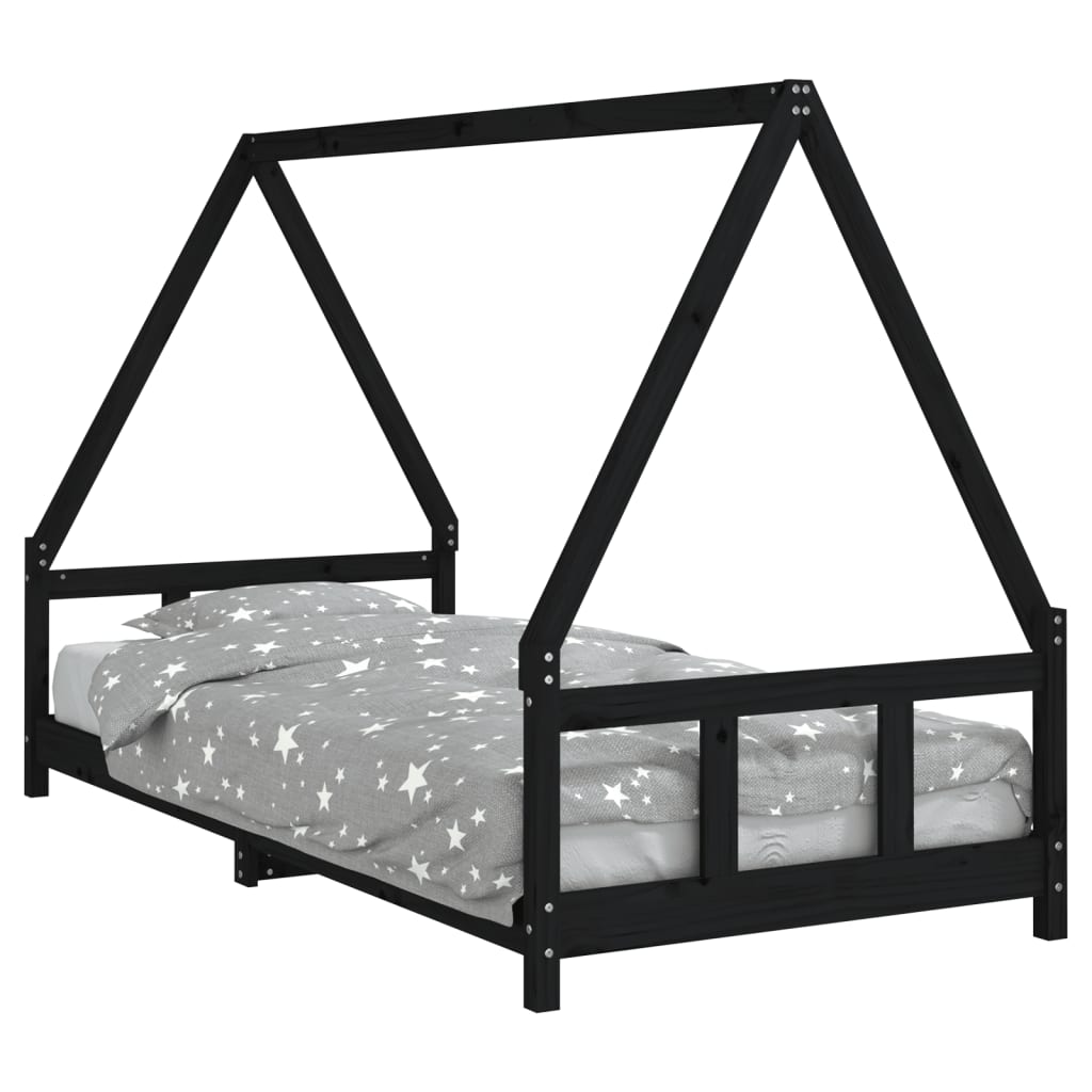 Kinderbedframe 90X200 Cm Massief Grenenhout Zwart