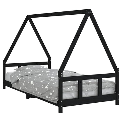 Kinderbedframe 90X200 Cm Massief Grenenhout Zwart