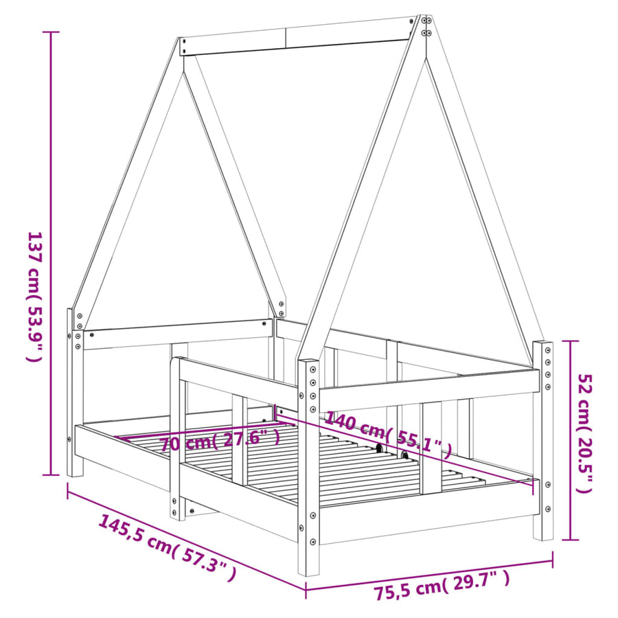 Kinderbedframe 70X140 Cm Massief Grenenhout