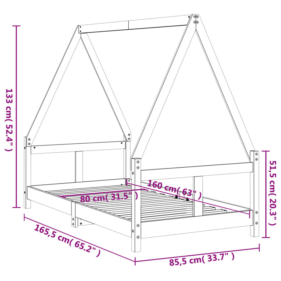 Kinderbedframe 80X160 Cm Massief Grenenhout