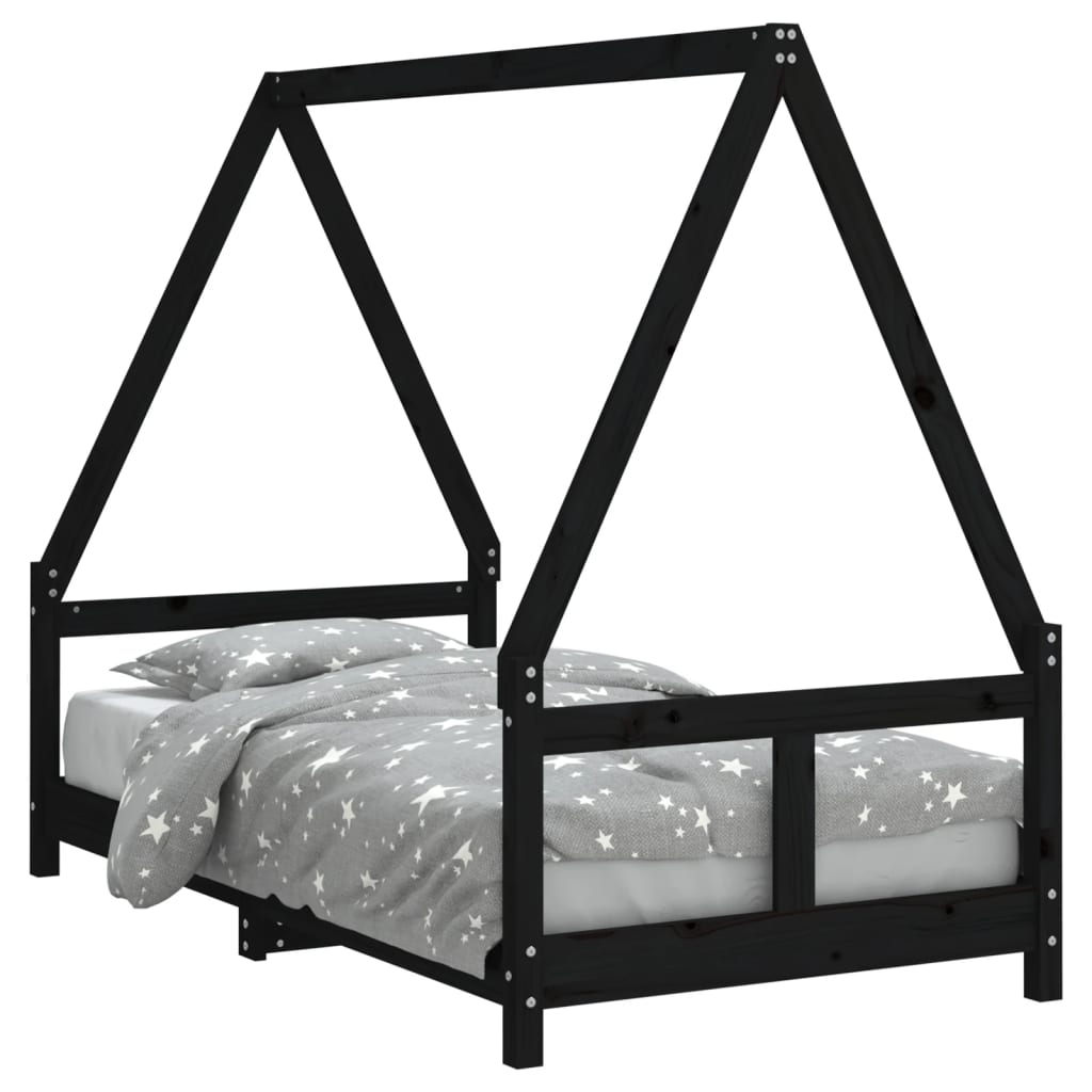 Kinderbedframe 80X160 Cm Massief Grenenhout Zwart