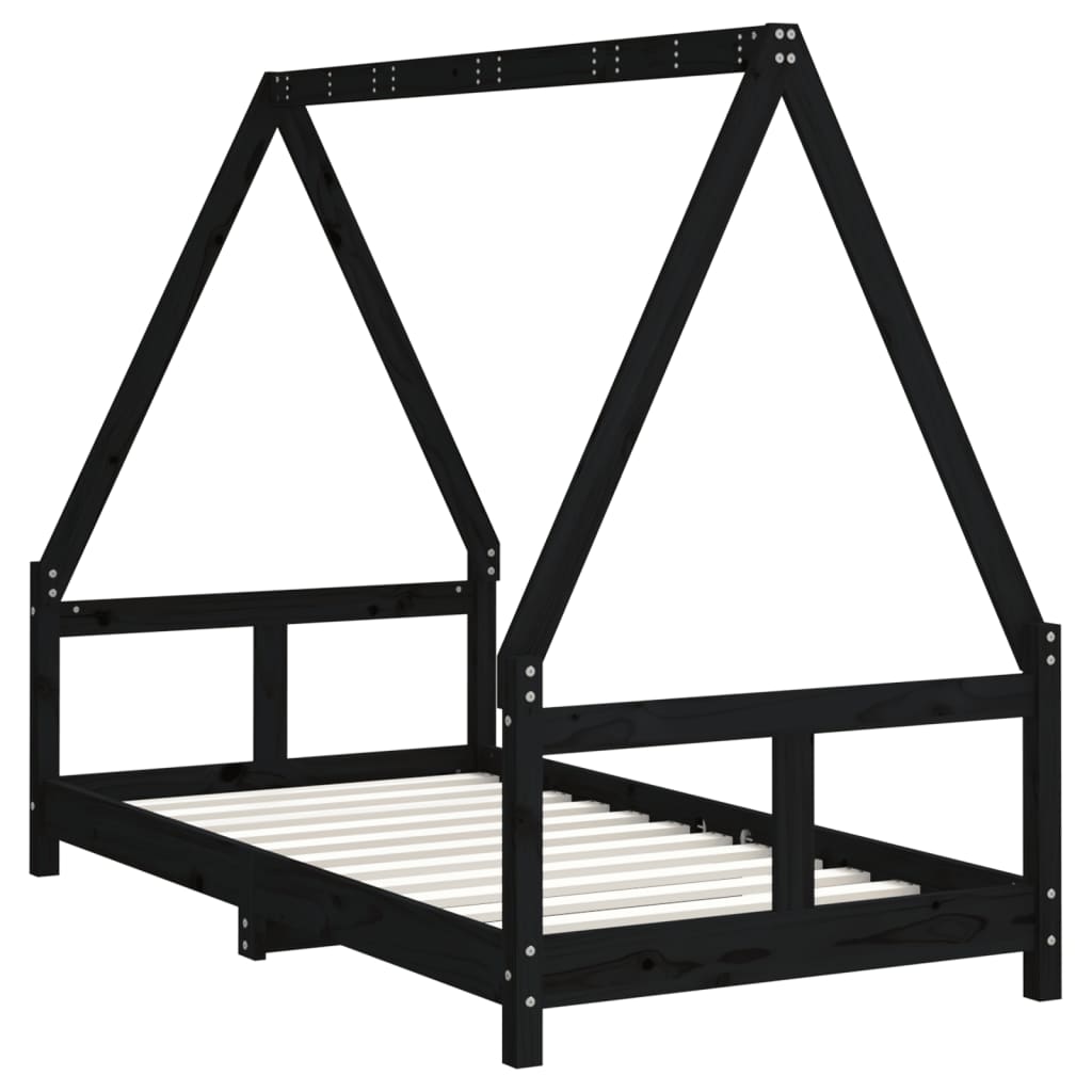 Kinderbedframe 80X160 Cm Massief Grenenhout Zwart