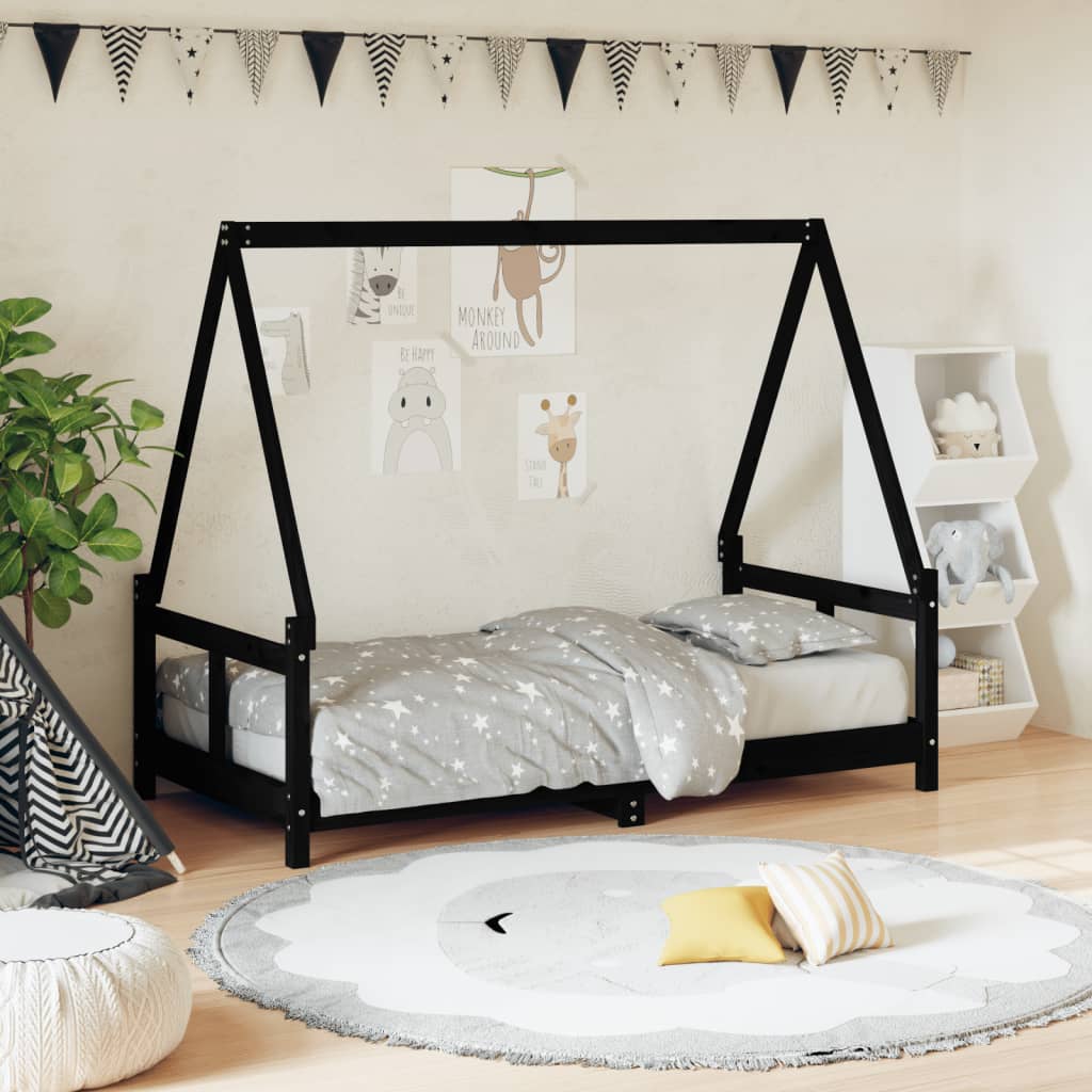 Kinderbedframe 80X160 Cm Massief Grenenhout Zwart