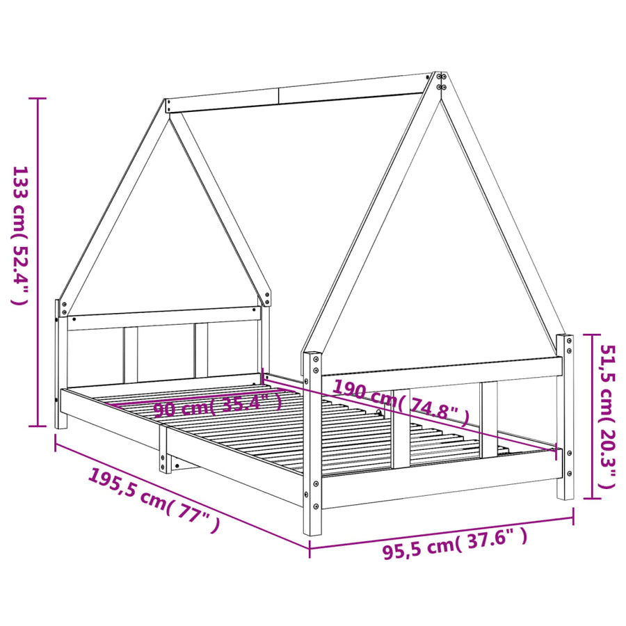 Kinderbedframe 90X190 Cm Massief Grenenhout
