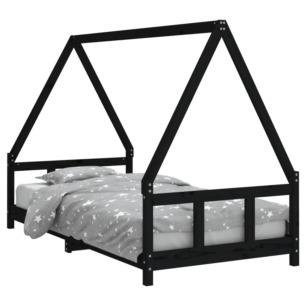 Kinderbedframe 90X190 Cm Massief Grenenhout Zwart