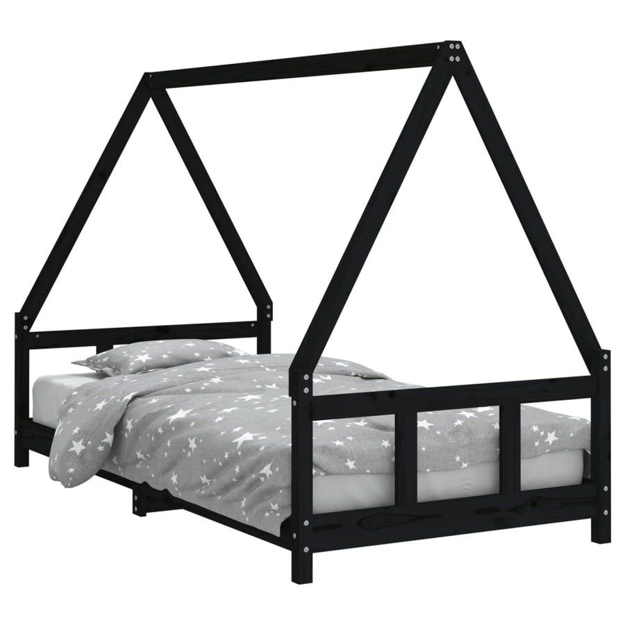 Kinderbedframe 90X190 Cm Massief Grenenhout Zwart