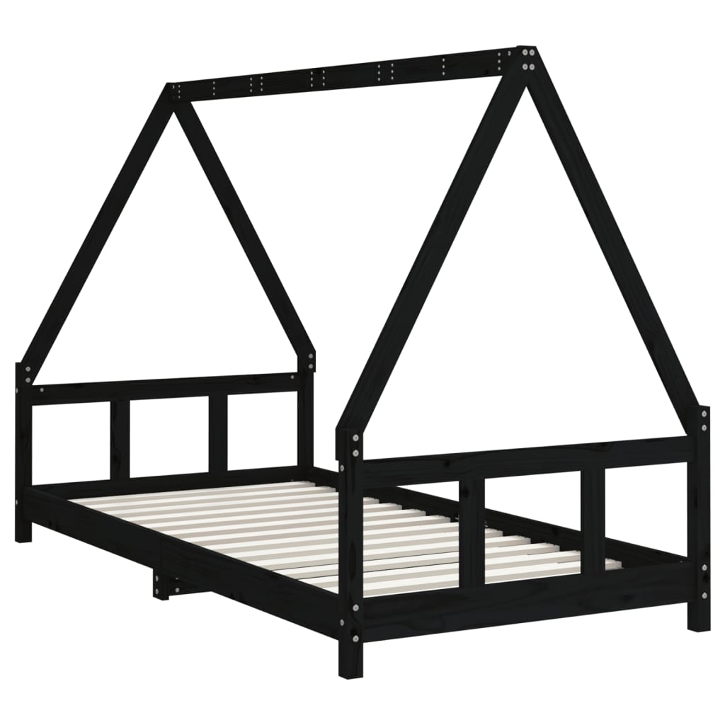Kinderbedframe 90X190 Cm Massief Grenenhout Zwart
