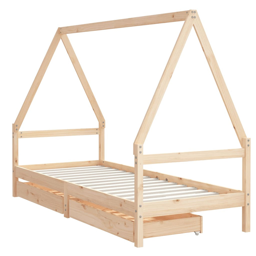 Kinderbedframe Met Lades 80X200 Cm Massief Grenenhout