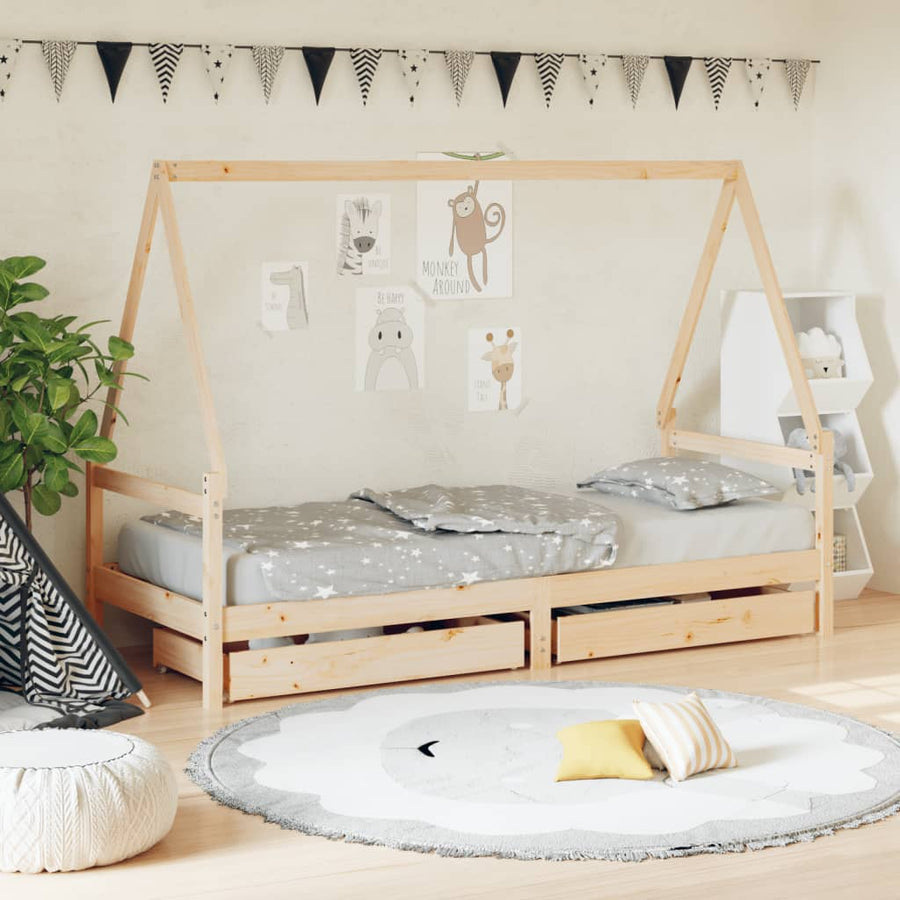 Kinderbedframe Met Lades 80X200 Cm Massief Grenenhout