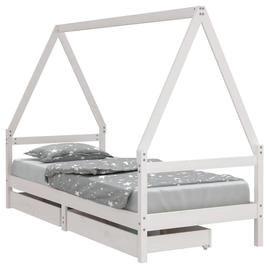 Kinderbedframe Met Lades 80X200 Cm Massief Grenenhout Wit